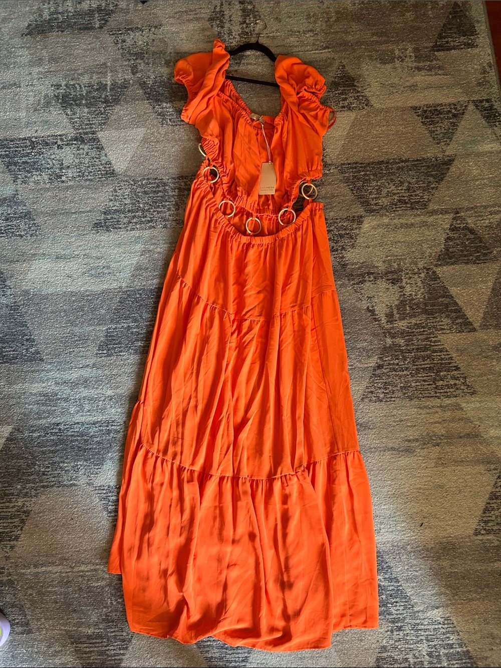 fresh Orange Maxi Dress with Ring Waist Cutouts